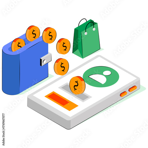 Notecase illustration, vector design of mobile wallet