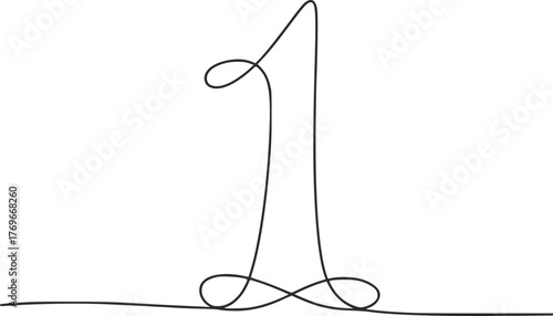 Elegant continuous line art numeral one minimalist design single line