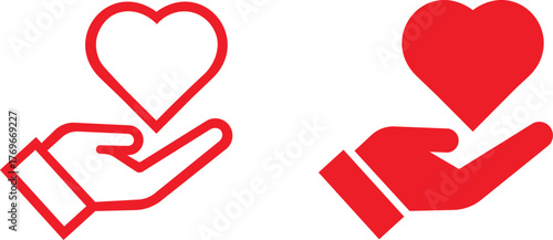 Heart in hands symbols. Heart in hand vector icons set. Hands holding heart icon. Vector Illustration !