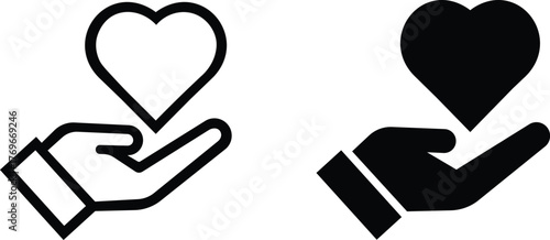 Heart in hands symbols. Heart in hand vector icons set. Hands holding heart icon. Vector Illustration !