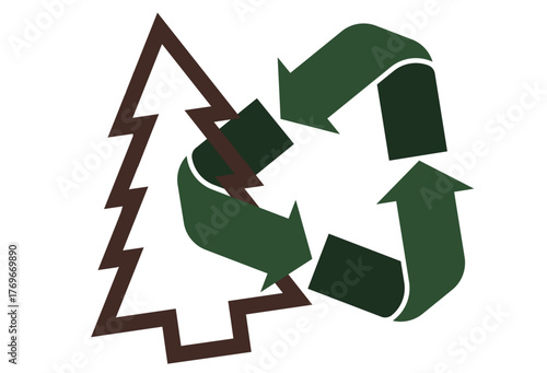 Christmas Tree and Recycling Symbol isolated. Christmas tree combined with a green recycling symbol, representing sustainable holiday practices and eco awareness. Sustainable xmas. Vector illustration