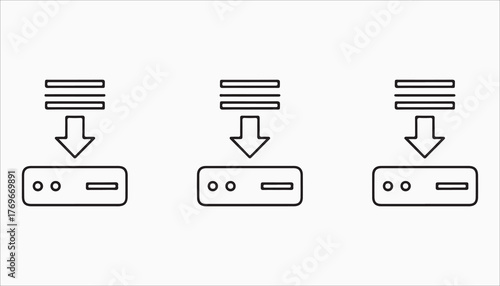 Three data download icons in a row, representing data transfer, server, and connection, easy to use and customize
