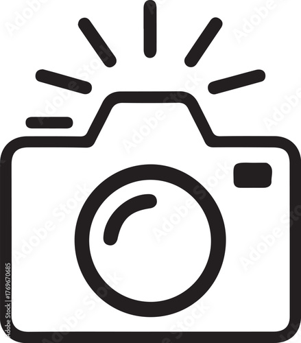 camera icon black color with outline style. Simple line art icon of a vintage camera.  camera photo icon symbol, snapshot sign. line outline icons, flat style.