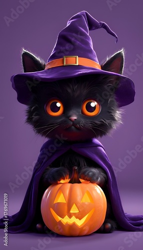 halloween cat with pumpkin