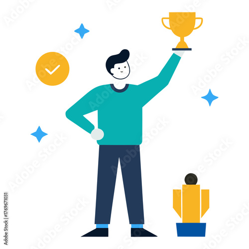 Success Winner Trophy Medal Achievement Victory Champion Vector Illustration