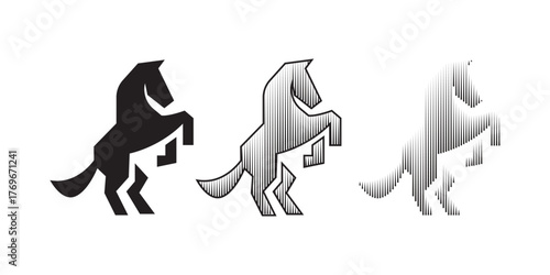 black line horse on white background set collection template Vector graphic
