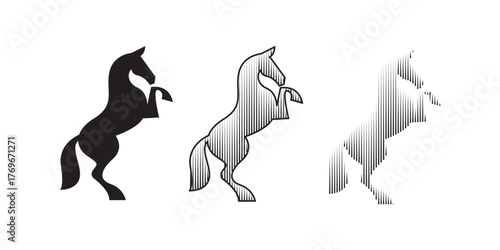 black line horse on white background set collection template Vector graphic