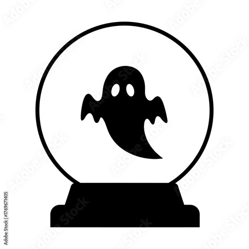 vector illustration of a crystal ball with a ghost line art silhouette