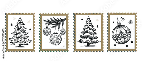 Hand-Drawn Christmas Festive Stamps Collection	
