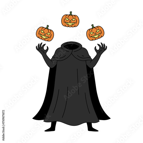 vector illustration of a headless monster with pumpkins