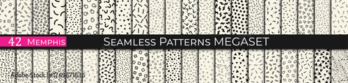 Set of 42 Seamless Memphis Style Patterns – Colorful Geometric Retro Backgrounds