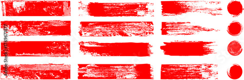 Straight line vector brush strokes red hand-drawn stripes and smears.