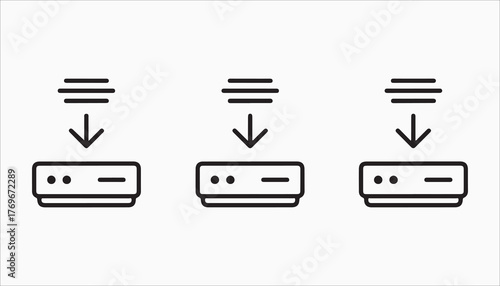 Data download icons, symbolizing data transfer, server connection, and file sharing for technology and networking