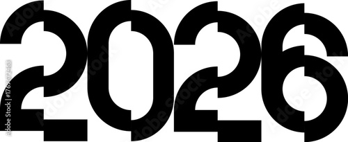 Abstract number 2026 in minimal distortion style for holiday new year, anniversary, christmas. Modern design art element for celebration branding calendar, card, banner. Vector illustration.