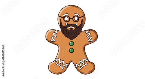 Gingerbread man with hipster beard and glasses for Christmas baking  