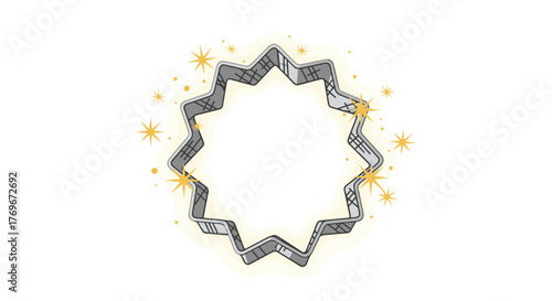 Star-shaped cookie cutter with glowing sparkles on white background  