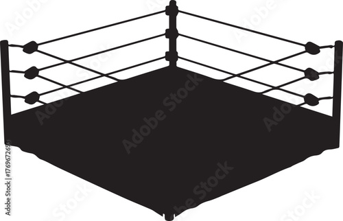 Boxing ring silhouette with ropes and posts ready for competition and training