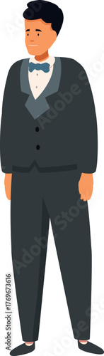 Elegant man wearing a tuxedo and bow tie, perfect for wedding, groom, or fashion concepts