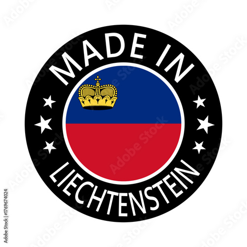 Liechtenstein Made in Stamp in circle with flag Vector template on white background