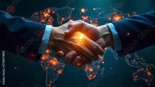 Business Handshake with Digital Global Network Background