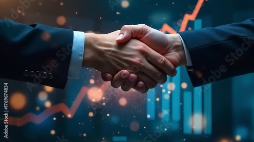 Business Handshake with Digital Global Network Background