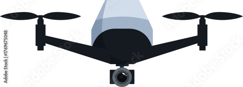 Modern drone flying, recording video footage with camera