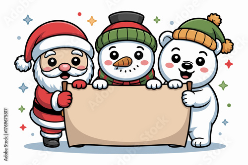 Cute Chibi Santa, Snowman & Polar Bear Vector Illustration | Cute Christmas Graphics for Kids Drawing Book