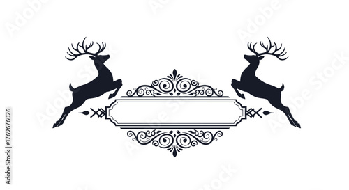 Elegant Reindeer Design with Ornamental Frame for Holiday or Seasonal Events.