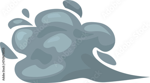 Cartoon smoke cloud is floating and moving fast creating a trail behind it
