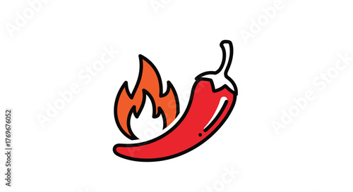 Illustration of a red chili pepper with orange flames to signify spiciness.