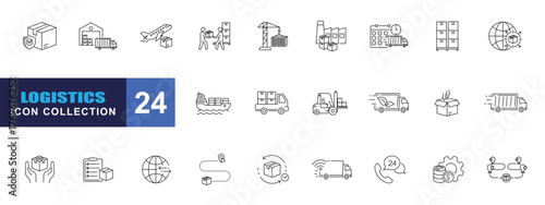 collection of logistics icons, editable stroke.	