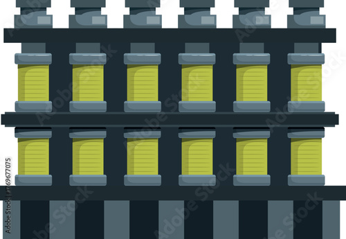 Chemical plant processing a yellow substance in large tanks, suggesting industrial production or scientific research