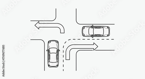 Minimalist Intersection Design Featuring Cars Navigating A Road Network for Modern Transportation