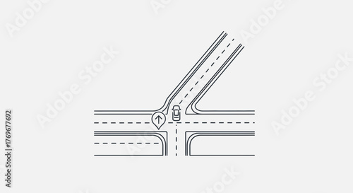 Minimalist Intersection Road Map With Directional Indicators For Navigation Illustration
