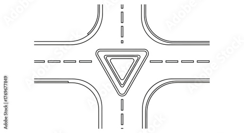 Minimalistic Junction Illustration Representing Road System Planning and Travel