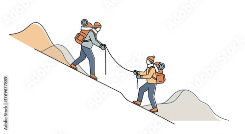 Mountain Climbing Adventure Depicting Teamwork and Perseverance Towards the Summit