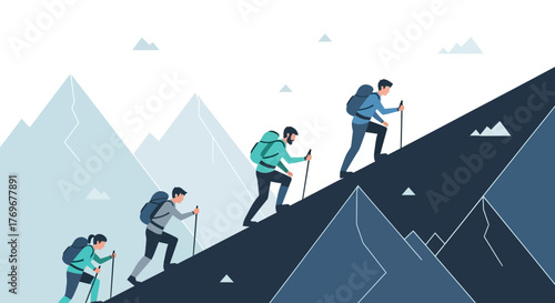 Mountain Climbers Ascending Hill, Represents Growth, Ambition, and Achievement in Nature