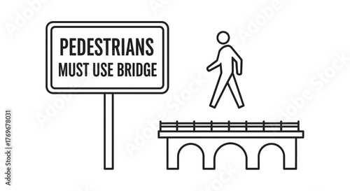 Obligatory Pedestrian Bridge Sign Indicating Directional Guidance and Safety Protocol