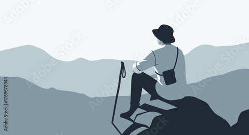 Observer Contemplates Mountainous Terrain While Considering Life's Aspirations And Destinations