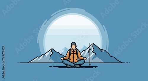 Meditative Hiker Recharging Mind And Spirit In The Serene Mountain Landscape Scene