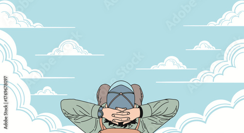 Observer Relaxing Outdoors, Contemplating Above, Absorbing Beautiful Day's Vibe