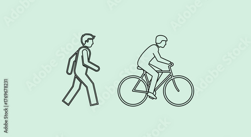 Minimalist Illustration Depicting Walking Person and Cyclist with Modern Style