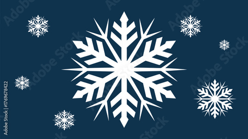 Stunning white snowflakes gracefully drift down against a deep blue winter sky, creating a magical, serene holiday atmosphere perfect for seasonal designs.