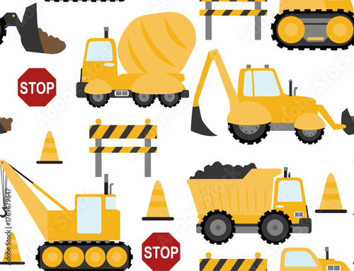 cute car and truck seamless pattern for kids, little engineer constriction wallpaper 