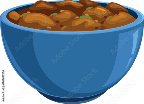 Aromatic chicken curry served in a vibrant blue bowl, representing a delicious and comforting meal