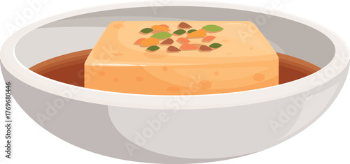 Soft and silky tofu, steamed to perfection, rests in a pool of savory soy sauce, adorned with a sprinkle of aromatic spices, a quintessential dish in asian cuisine