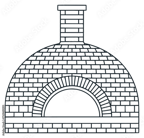 Simple Line Art Illustration of a Brick Pizza Oven with Chimney