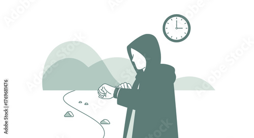 Person Checking Time On Wrist, Waiting For Something, Observing The World, Vector Illustration Only