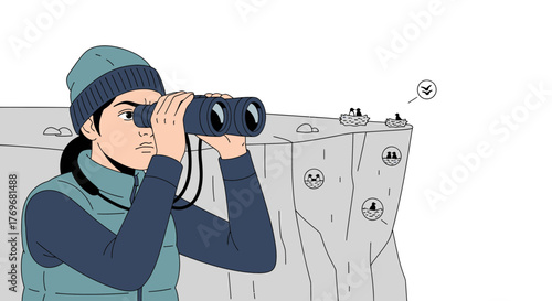 Observing Wildlife On Cliffs: Exploring Nature's Beauty With Binoculars For Discovery