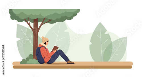 Person Reading Under Tree During Day, Discovering The Book In Peaceful Nature